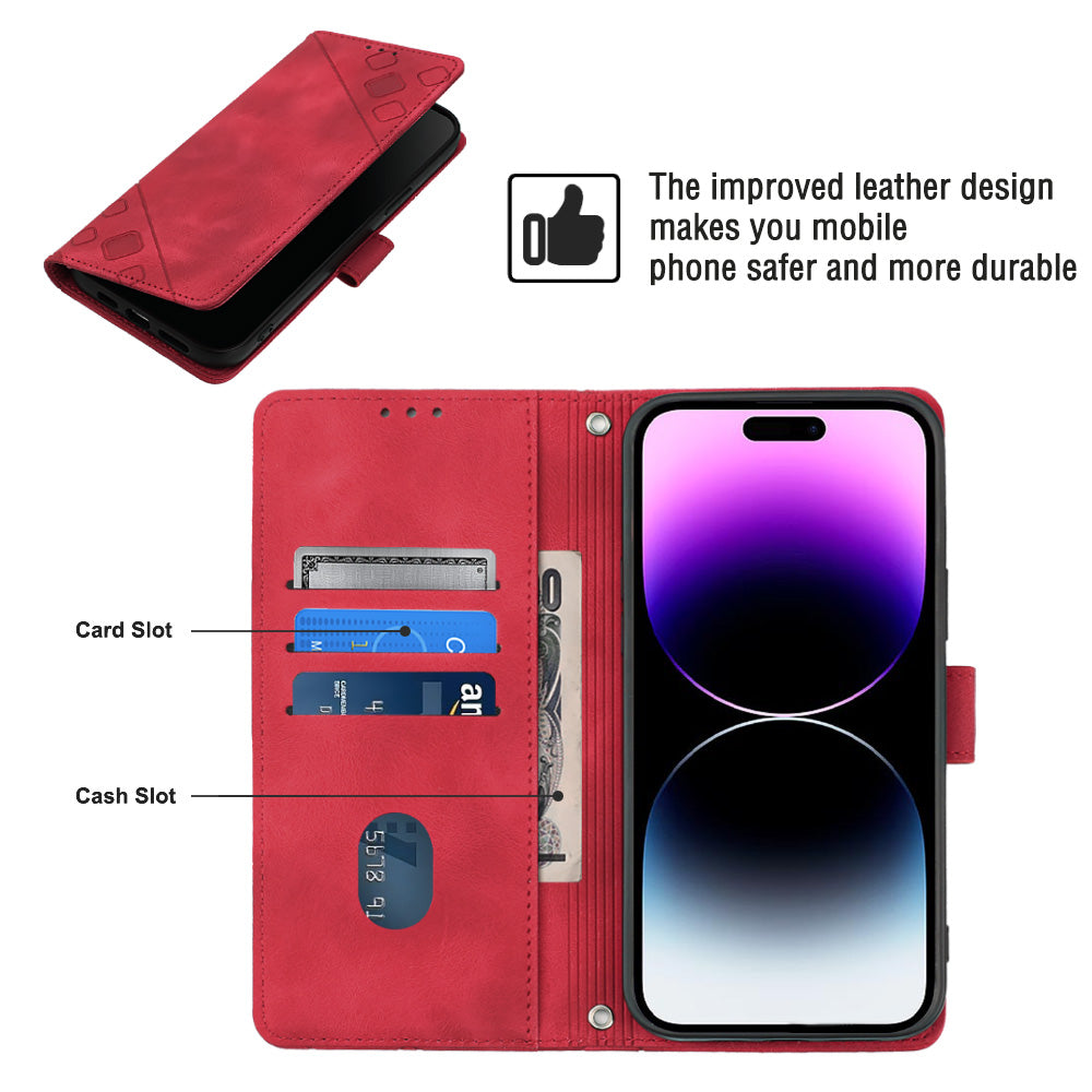 PT005 YB Imprinting Series-7 for iPhone 15 Pro Max Wallet Phone Case PU Leather Stand Cover with Shoulder Strap - Red PT005 YB Imprinting Series-7 for iPhone 15 Pro Max Wallet Phone Case PU Leather Stand Cover with Shoulder Strap - Red